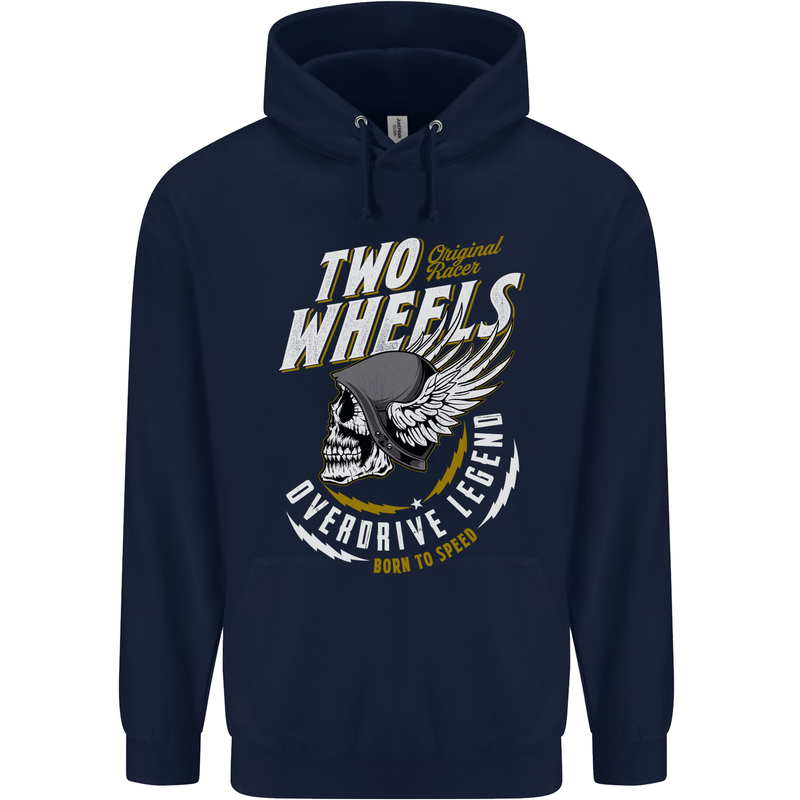 Two Wheels Motorcycle Motorbike Biker Mens 80% Cotton Hoodie Navy Blue