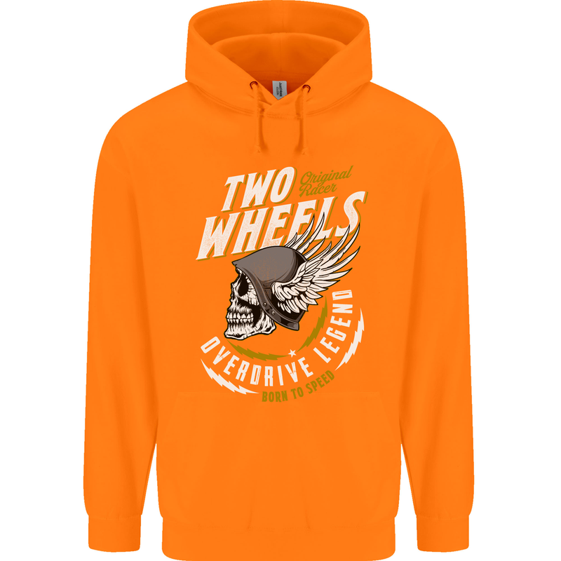 Two Wheels Motorcycle Motorbike Biker Mens 80% Cotton Hoodie Orange