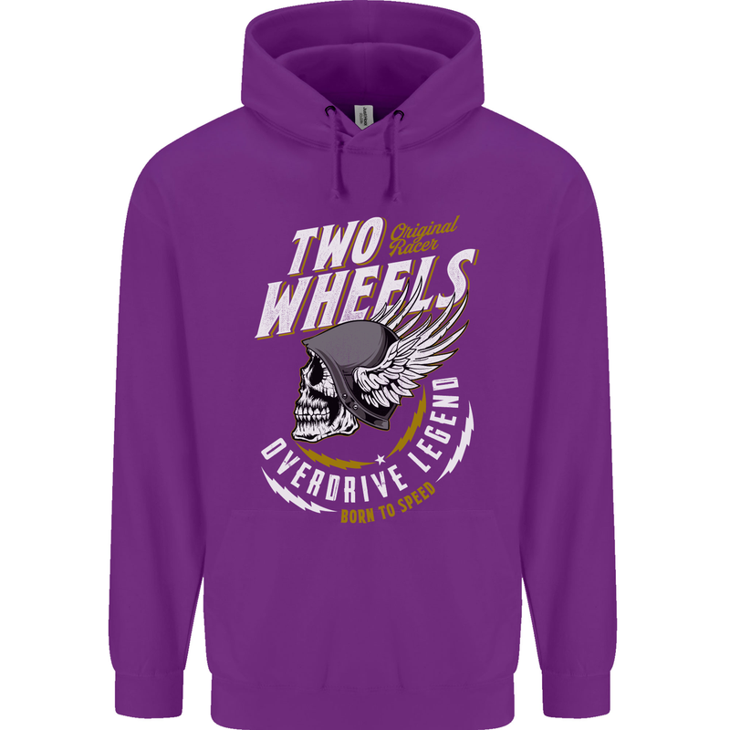 Two Wheels Motorcycle Motorbike Biker Mens 80% Cotton Hoodie Purple