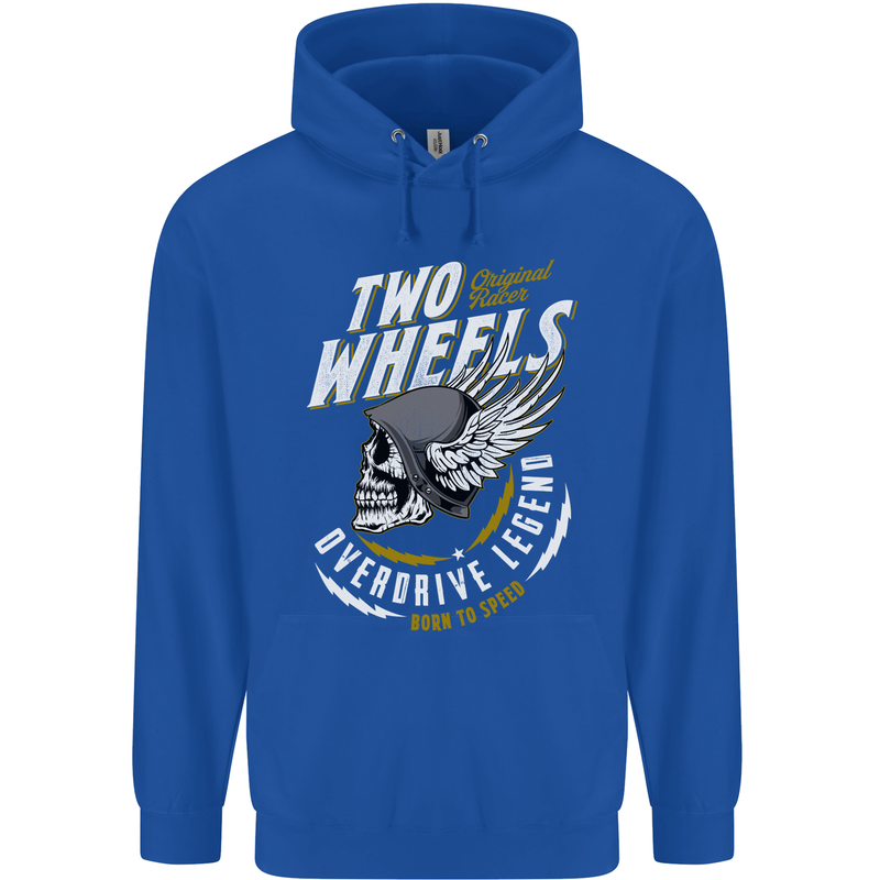 Two Wheels Motorcycle Motorbike Biker Mens 80% Cotton Hoodie Royal Blue
