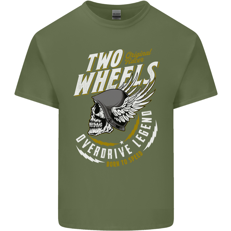 Two Wheels Motorcycle Motorbike Biker Mens Cotton T-Shirt Tee Top Military Green