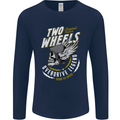 Two Wheels Motorcycle Motorbike Biker Mens Long Sleeve T-Shirt Navy Blue