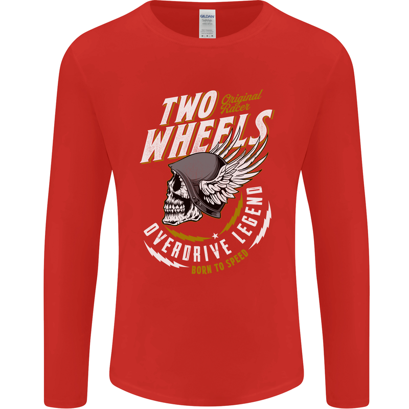 Two Wheels Motorcycle Motorbike Biker Mens Long Sleeve T-Shirt Red