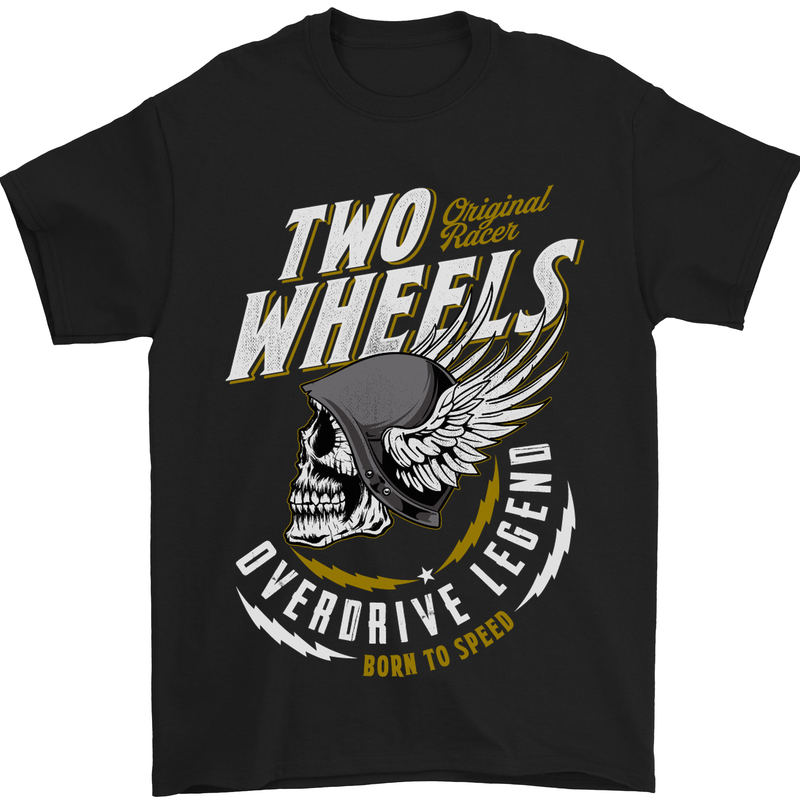 Two Wheels Motorcycle Motorbike Biker Mens T-Shirt Cotton Gildan Black