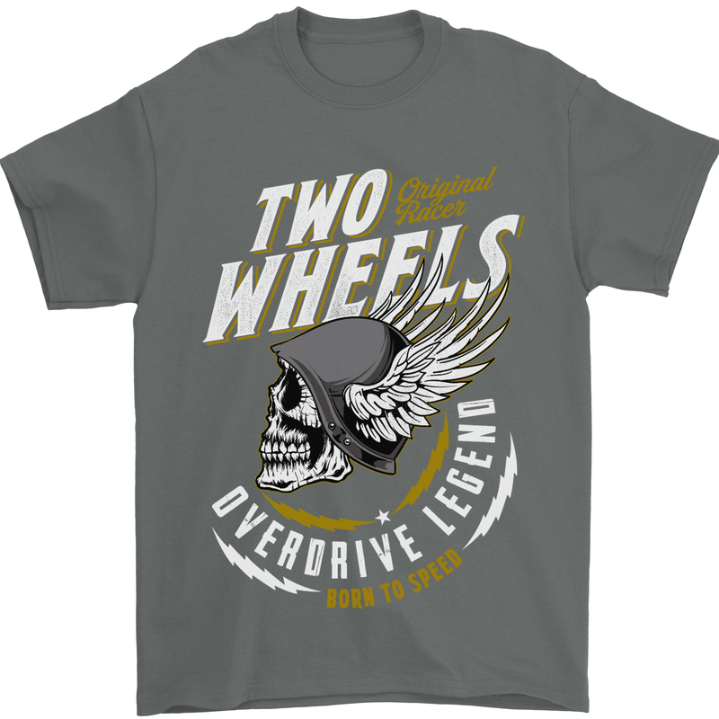 Two Wheels Motorcycle Motorbike Biker Mens T-Shirt Cotton Gildan Charcoal