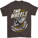 Two Wheels Motorcycle Motorbike Biker Mens T-Shirt Cotton Gildan Dark Chocolate