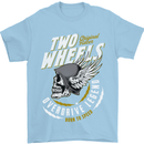 Two Wheels Motorcycle Motorbike Biker Mens T-Shirt Cotton Gildan Light Blue