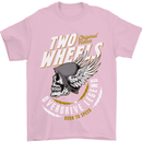 Two Wheels Motorcycle Motorbike Biker Mens T-Shirt Cotton Gildan Light Pink