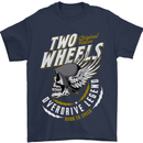 Two Wheels Motorcycle Motorbike Biker Mens T-Shirt Cotton Gildan Navy Blue