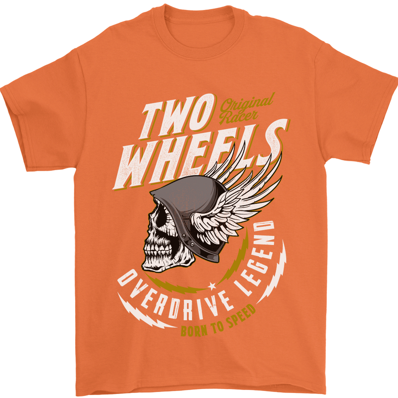 Two Wheels Motorcycle Motorbike Biker Mens T-Shirt Cotton Gildan Orange