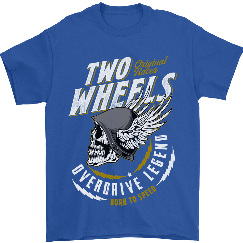 Two Wheels Motorcycle Motorbike Biker Mens T-Shirt Cotton Gildan Royal Blue