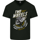 Two Wheels Motorcycle Motorbike Biker Mens V-Neck Cotton T-Shirt Black