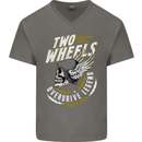 Two Wheels Motorcycle Motorbike Biker Mens V-Neck Cotton T-Shirt Charcoal