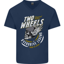 Two Wheels Motorcycle Motorbike Biker Mens V-Neck Cotton T-Shirt Navy Blue