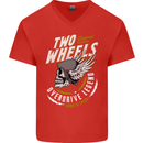 Two Wheels Motorcycle Motorbike Biker Mens V-Neck Cotton T-Shirt Red