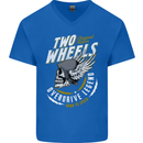 Two Wheels Motorcycle Motorbike Biker Mens V-Neck Cotton T-Shirt Royal Blue
