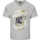 Two Wheels Motorcycle Motorbike Biker Mens V-Neck Cotton T-Shirt Sports Grey