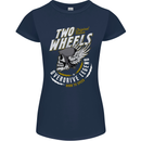 Two Wheels Motorcycle Motorbike Biker Womens Petite Cut T-Shirt Navy Blue