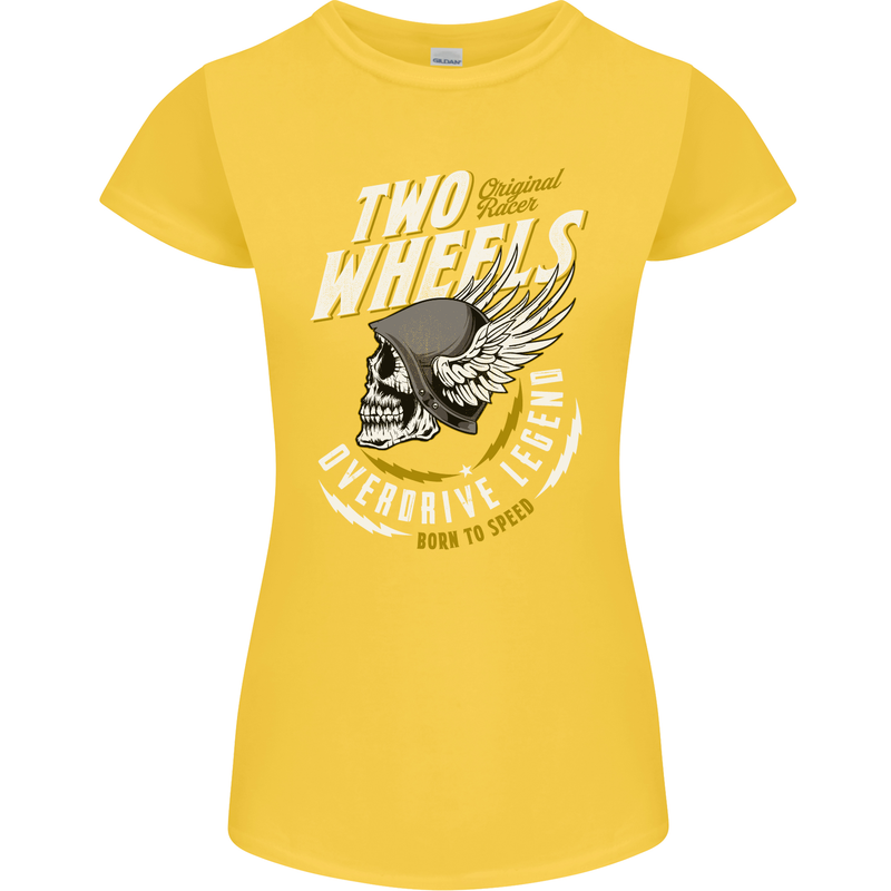 Two Wheels Motorcycle Motorbike Biker Womens Petite Cut T-Shirt Yellow