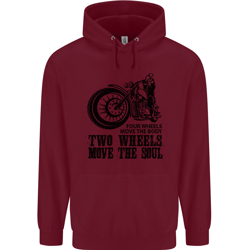 Two Wheels Move the Soul Motorcycle Biker Childrens Kids Hoodie Maroon