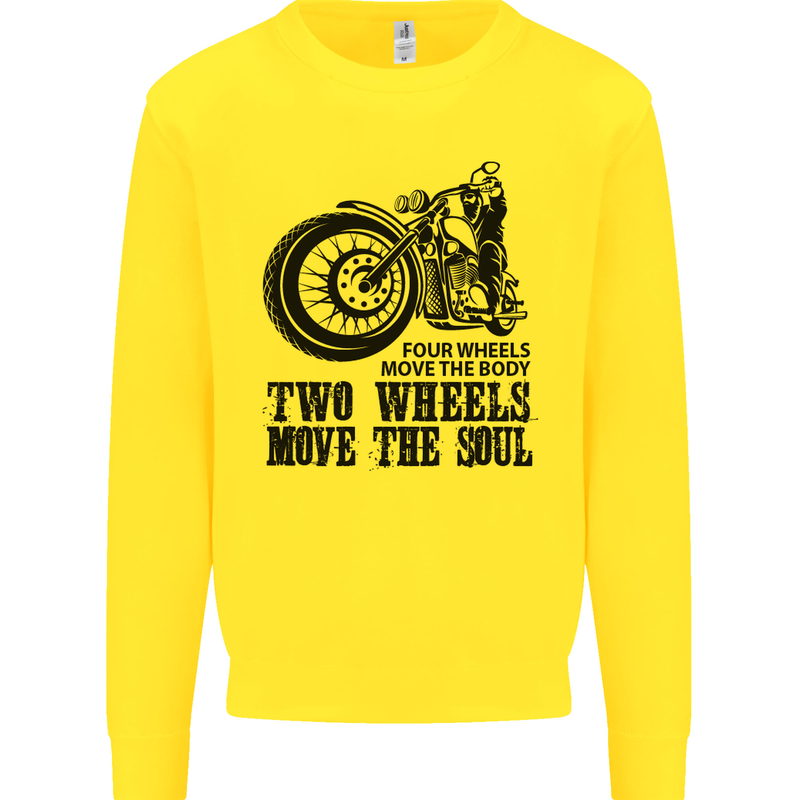 Two Wheels Move the Soul Motorcycle Biker Kids Sweatshirt Jumper Yellow