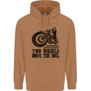 Two Wheels Move the Soul Motorcycle Biker Mens 80% Cotton Hoodie Caramel Latte