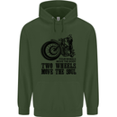 Two Wheels Move the Soul Motorcycle Biker Mens 80% Cotton Hoodie Forest Green
