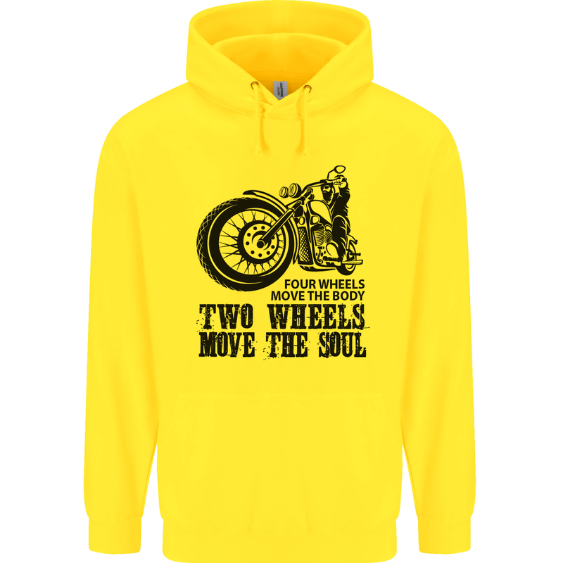 Two Wheels Move the Soul Motorcycle Biker Mens 80% Cotton Hoodie Yellow