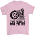 Two Wheels Move the Soul Motorcycle Biker Mens T-Shirt Cotton Gildan Light Pink