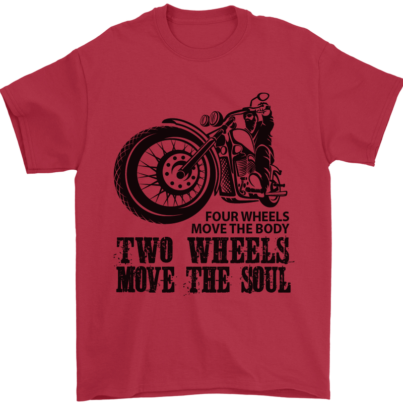 Two Wheels Move the Soul Motorcycle Biker Mens T-Shirt Cotton Gildan Red
