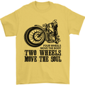 Two Wheels Move the Soul Motorcycle Biker Mens T-Shirt Cotton Gildan Yellow