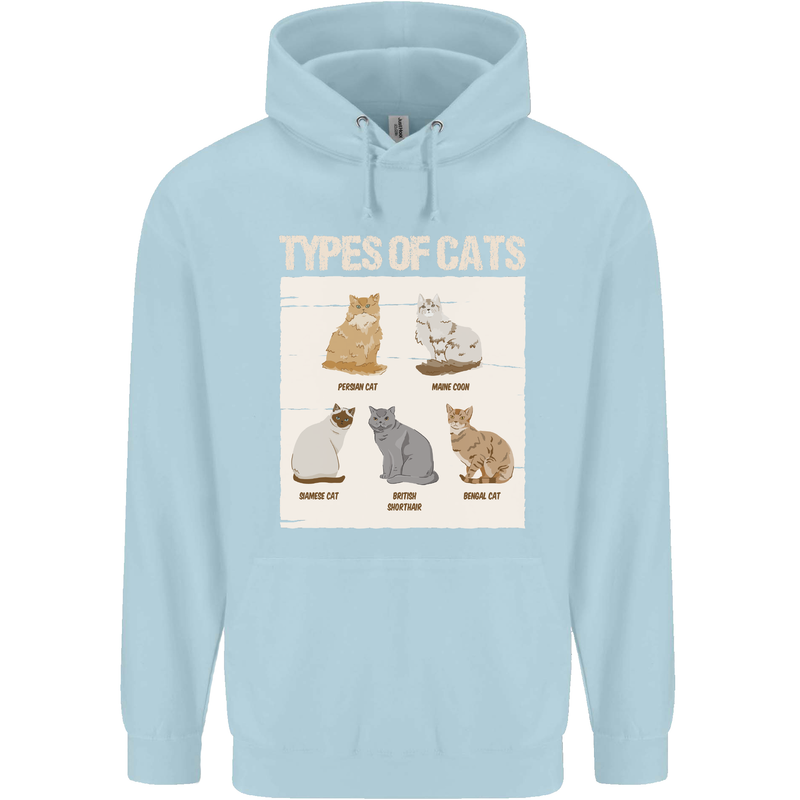 Types of Cat Persian Siamese British Bengal Childrens Kids Hoodie Light Blue
