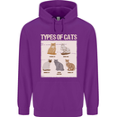 Types of Cat Persian Siamese British Bengal Childrens Kids Hoodie Purple