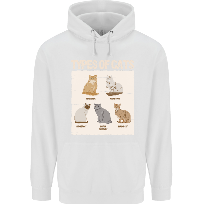 Types of Cat Persian Siamese British Bengal Childrens Kids Hoodie White