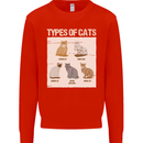 Types of Cat Persian Siamese British Bengal Kids Sweatshirt Jumper Bright Red