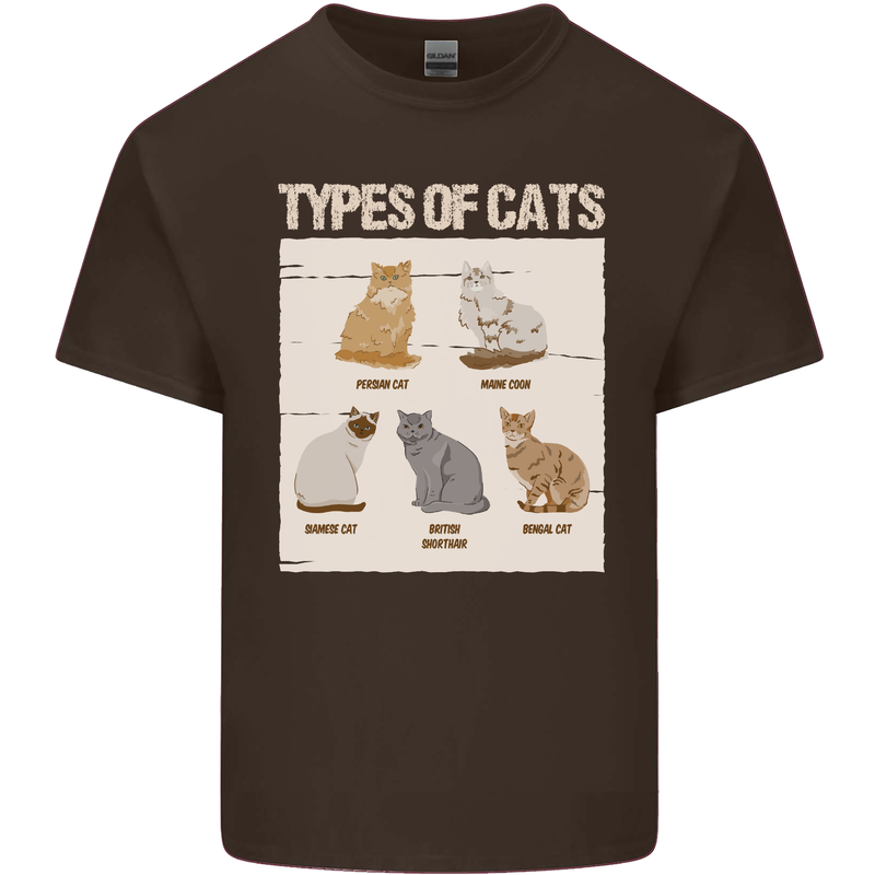 Types of Cat Persian Siamese British Bengal Kids T-Shirt Childrens Chocolate