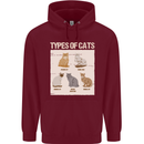 Types of Cat Persian Siamese British Bengal Mens 80% Cotton Hoodie Maroon