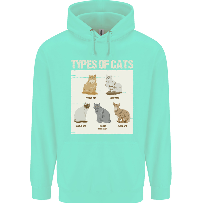Types of Cat Persian Siamese British Bengal Mens 80% Cotton Hoodie Peppermint
