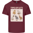 Types of Cat Persian Siamese British Bengal Mens Cotton T-Shirt Tee Top Maroon