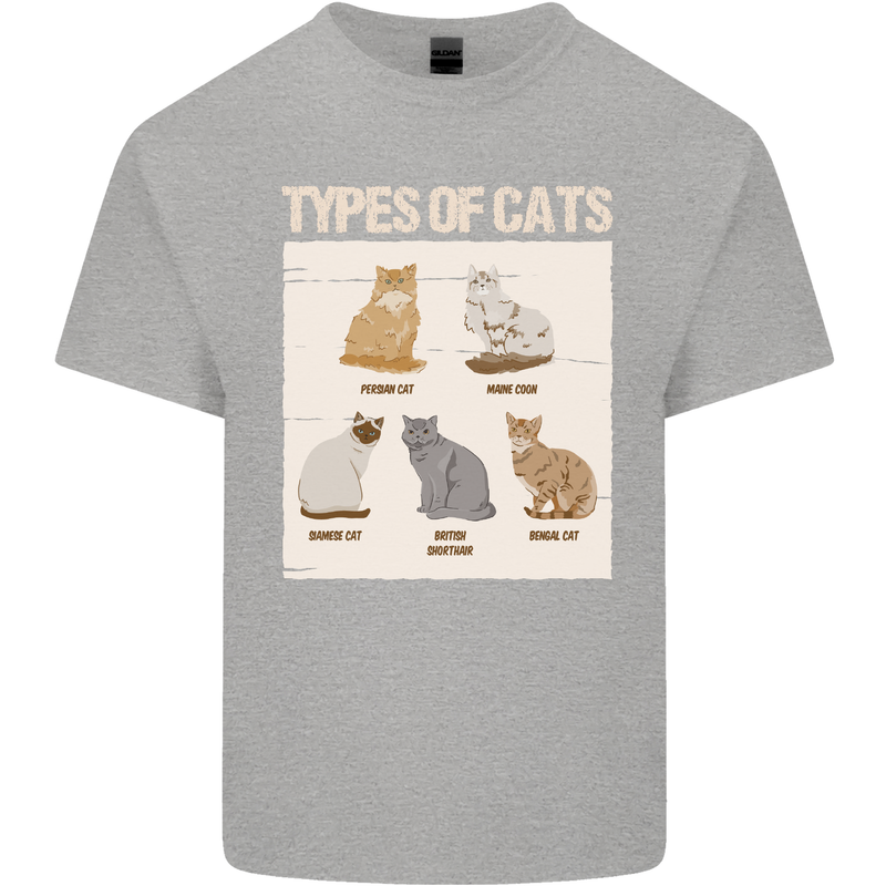 Types of Cat Persian Siamese British Bengal Mens Cotton T-Shirt Tee Top Sports Grey