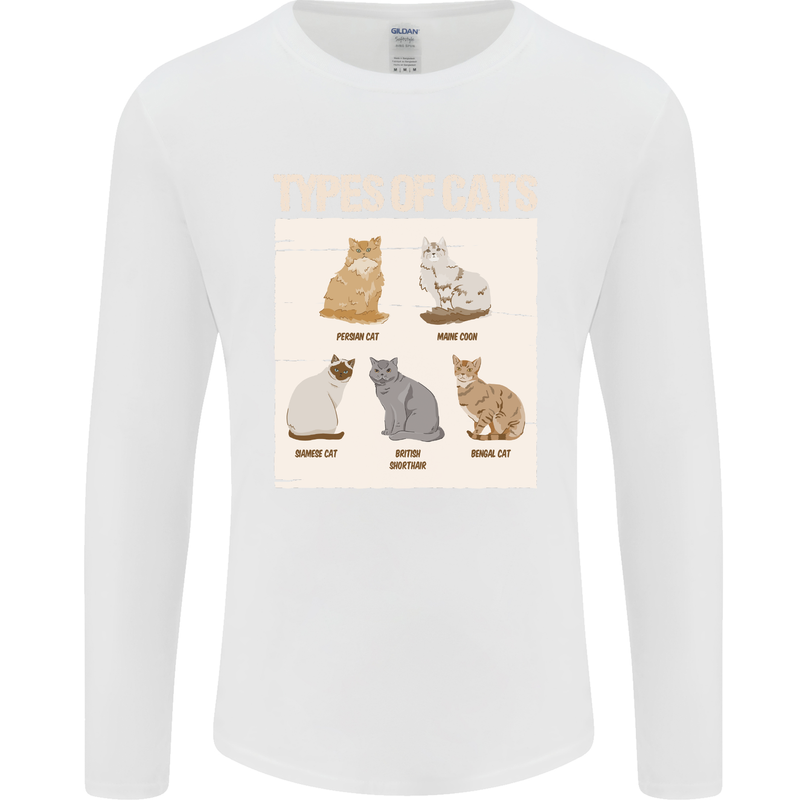 Types of Cat Persian Siamese British Bengal Mens Long Sleeve T-Shirt White