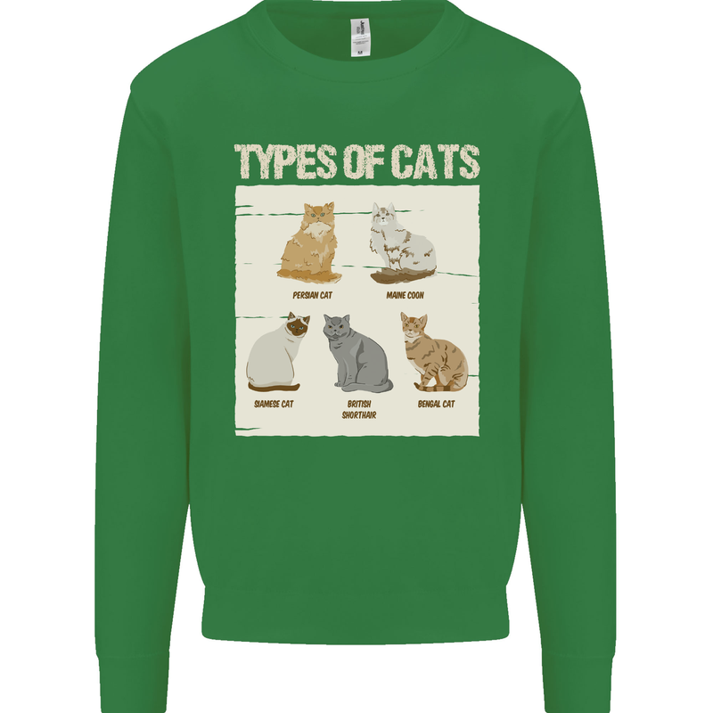 Types of Cat Persian Siamese British Bengal Mens Sweatshirt Jumper Irish Green