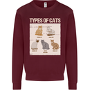 Types of Cat Persian Siamese British Bengal Mens Sweatshirt Jumper Maroon