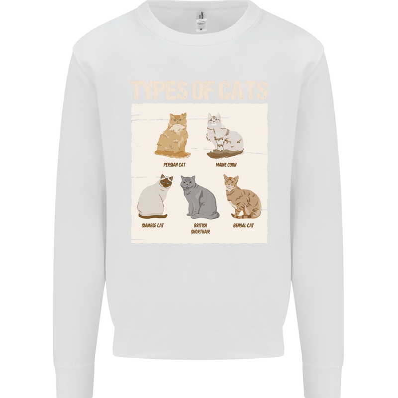 Types of Cat Persian Siamese British Bengal Mens Sweatshirt Jumper White