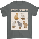 Types of Cat Persian Siamese British Bengal Mens T-Shirt Cotton Gildan Charcoal