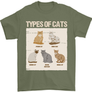 Types of Cat Persian Siamese British Bengal Mens T-Shirt Cotton Gildan Military Green