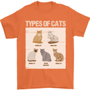Types of Cat Persian Siamese British Bengal Mens T-Shirt Cotton Gildan Orange