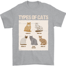 Types of Cat Persian Siamese British Bengal Mens T-Shirt Cotton Gildan Sports Grey