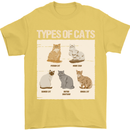 Types of Cat Persian Siamese British Bengal Mens T-Shirt Cotton Gildan Yellow