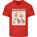Types of Cat Persian Siamese British Bengal Mens V-Neck Cotton T-Shirt Red